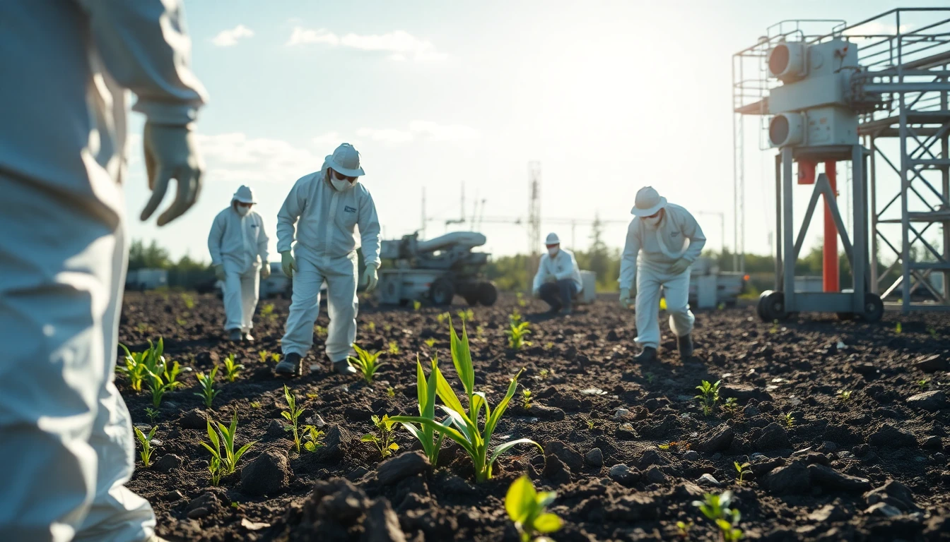 Equipo de descontaminación trabajando