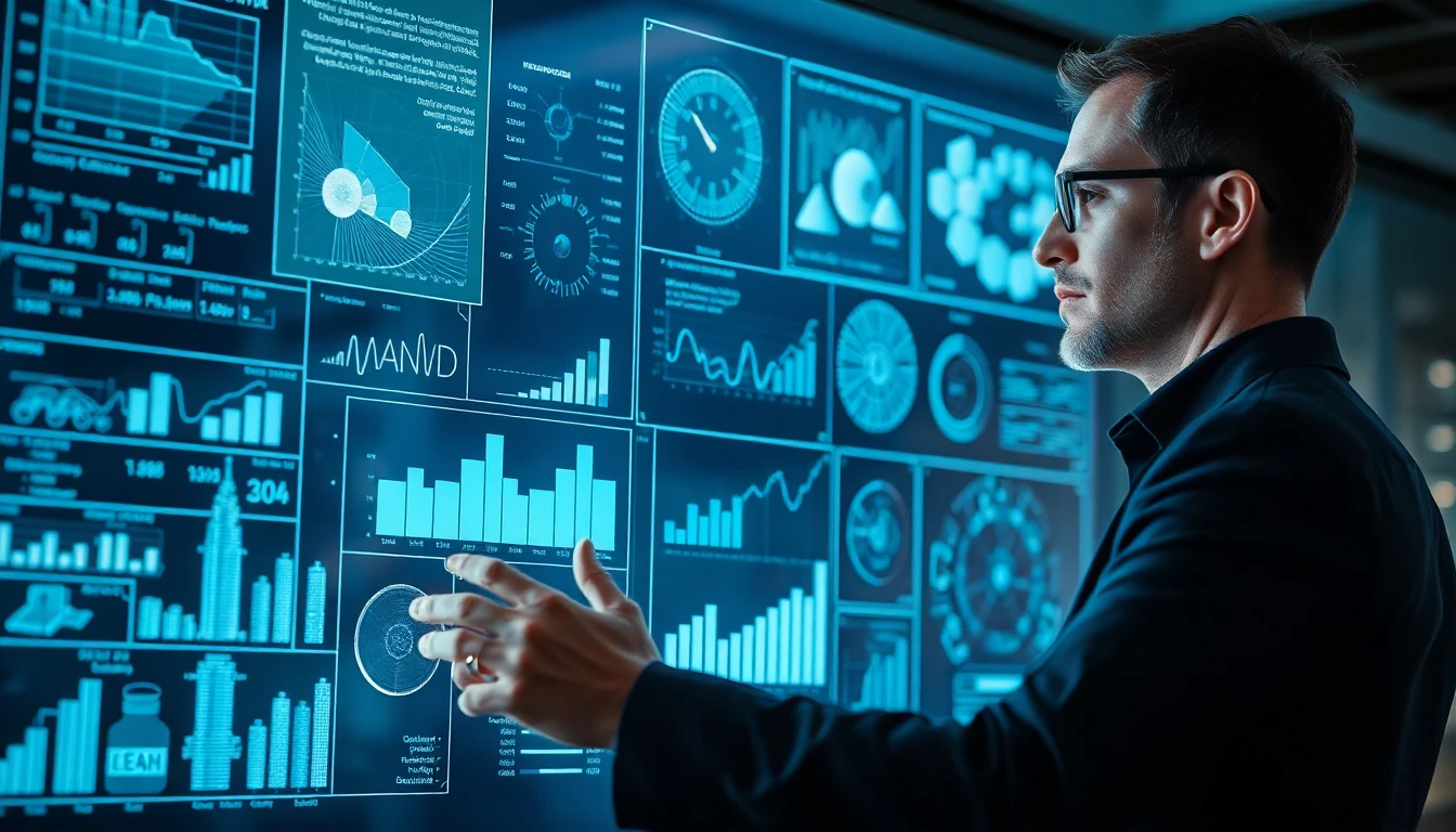 Profesional técnico analizando datos en una pantalla futurista